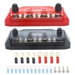 BB46P Busbar 4 x 3/8” Studs 6 x #8 Screw Terminals Red & 4 x 5/16” Studs 6 x #8 Screw Terminals Black Power Distribution Block with Ring Terminals (Pair)