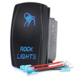 S1-R Rear LED Light Rocker Switch Laser Pattern On/Off, LED Light 20A/12V, 10A/24V 5 pin Blue, with Jumper Wires Set, and Carling Style Switch Adaptor for new Polaris Cutout
