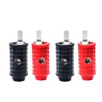 WR04Q Amplifier Power/Ground Input Wire Gauge Reducer Brass 1/0 Gauge to 4 Gauge with Red/Black Silicon Covers, Marine-grade Satin Chrome Finish, Two Pair