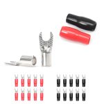ST808-20 20pcs 8AWG Copper Spade Terminals, #8 Opening, Shiny Nickel Plated Crimp Ring Terminals with 20pcs Red & Black Soft Boots