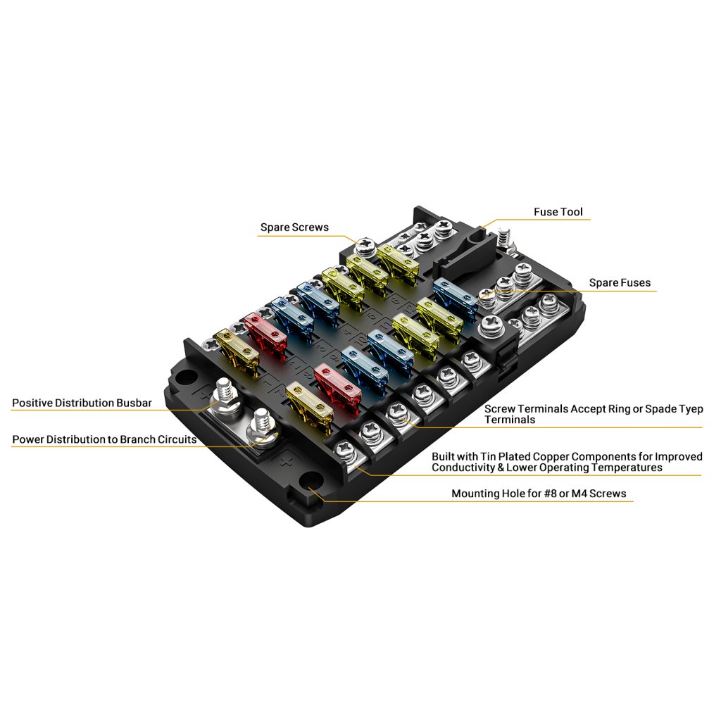 AFG12 12Way ATC/ATO Fuse Block with Negative Busbar, 12Circuit Power