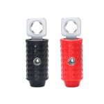 HR0P 1/0 Gauge Set Screw Brass Ring Terminals Battery Connectors with Red/Black Silicon Covers, Marine-grade Satin Chrome Finish, Pair