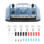 DBBS25 Dual Row Busbar Positive and Negative 2 x M5 Studs 5 x #8 Screw Terminals Power and Ground Distribution Block with Ring Terminals (Red & Black)