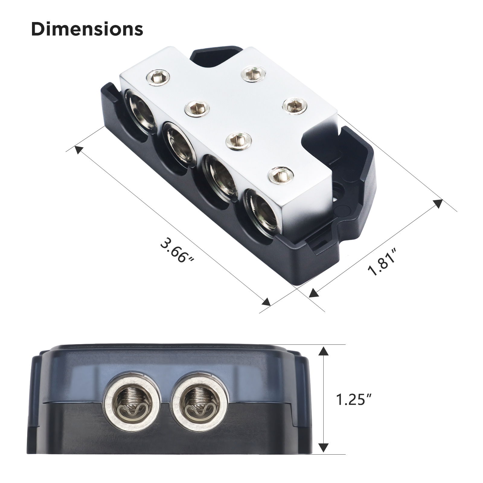 2 Way Power Distribution Block, 0/2/4 AWG Gauge In, 4/8/10 Gauge Out Car Audio Stereo Amp Distribution Connecting Block For Audio Splitter