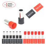 WF412 Wire Ferrules with Heat Shrink Tubes, 4AWG, 6 Red/6 Black