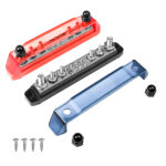 BL248P-38 Busbar 2 x 3/8” Studs 4 x 1/4” Studs, 8 x #8 Screw Terminals, Red & Black Pair, Power Distribution Block with Stainless Steel Screws, Pair