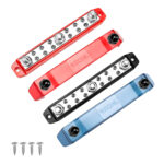 BL312P-38 Busbar 3 x 3/8” Studs 12 x #8 Screw Terminals, Red & Black Pair, Power Distribution Block with Stainless Steel Screws, Pair
