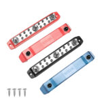 BL312P-516 Busbar 3 x 5/16” Studs 12 x #8 Screw Terminals, Red & Black Pair, Power Distribution Block with Stainless Steel Screws, Pair