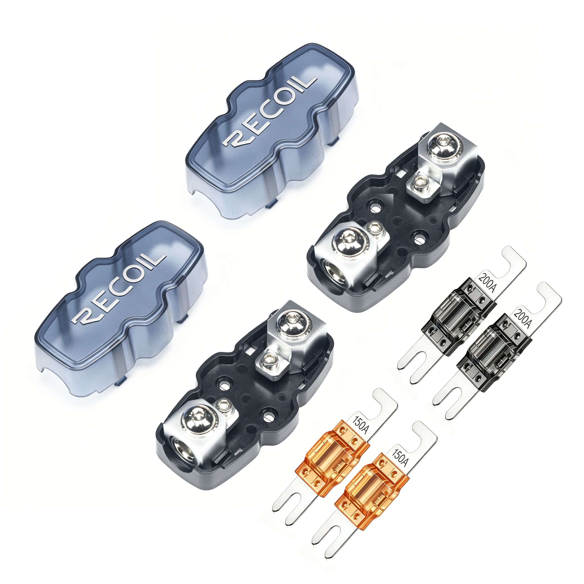 MFH11-2 2 Pack In-line Mini-ANL or ANL Fuse-Holders, 1 X 0/2/4 Gauge Input & Output with Reducers, Includes 2 X 150A, 2 X 200A Mini-ANL Fuses